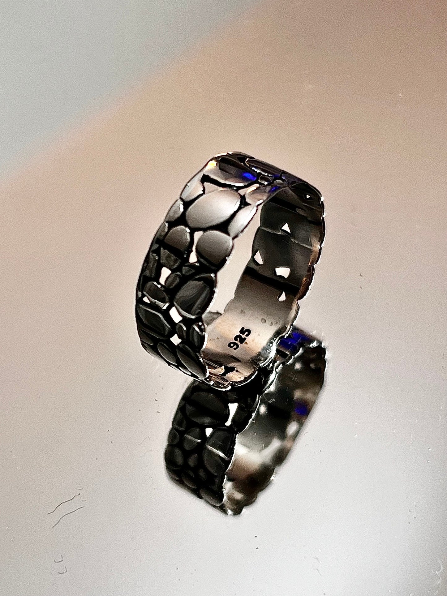 Stonework Band, Sterling Silver Men's Ring, 7mm Wedding Band, Engagement Band for Men 925