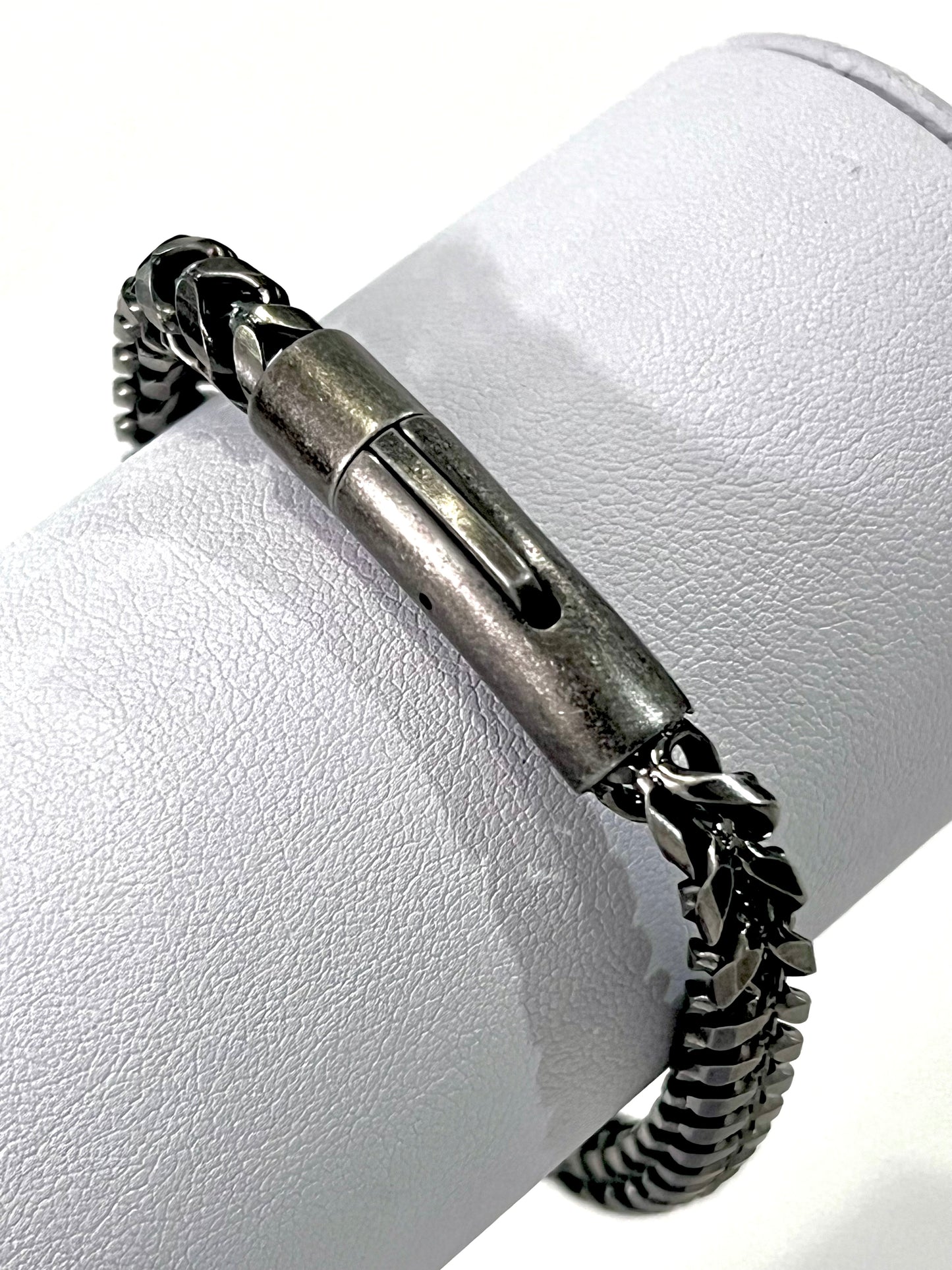 Black Stainless Steel Button Clip Bracelet