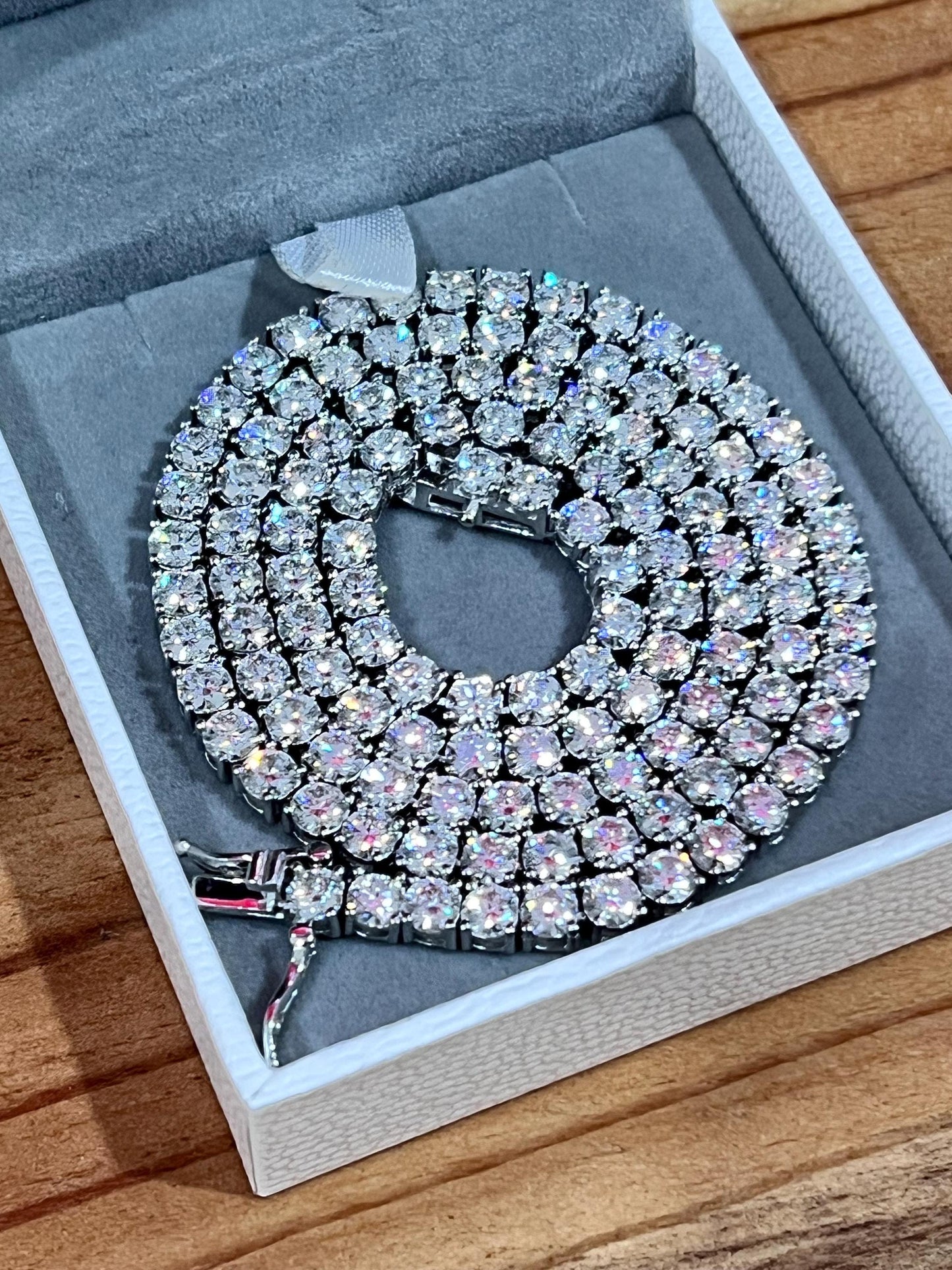 Moissanite White Gold Plated Tennis Necklace on 925