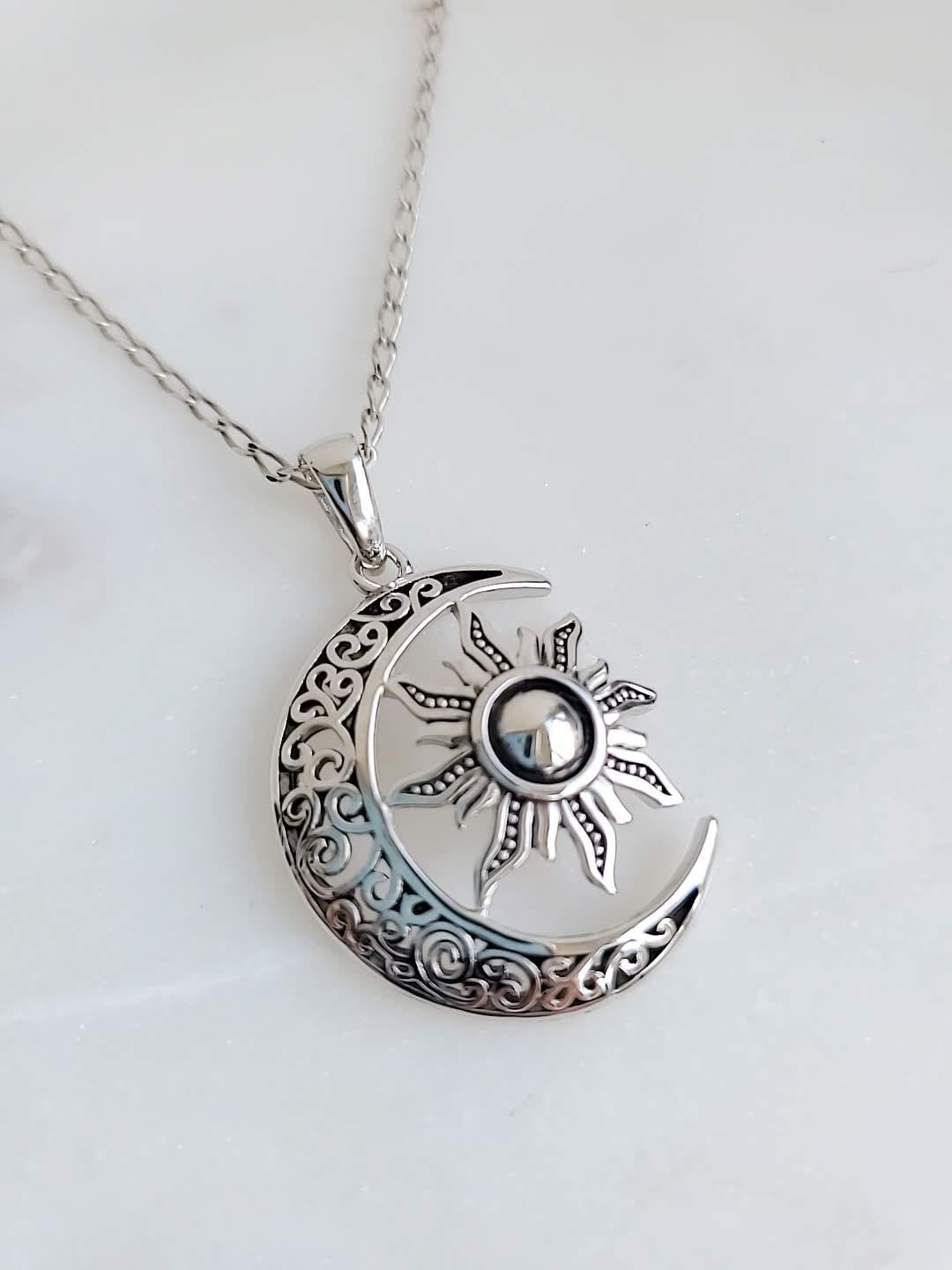 Silver Moon Over The Sun Chain and Pendant
