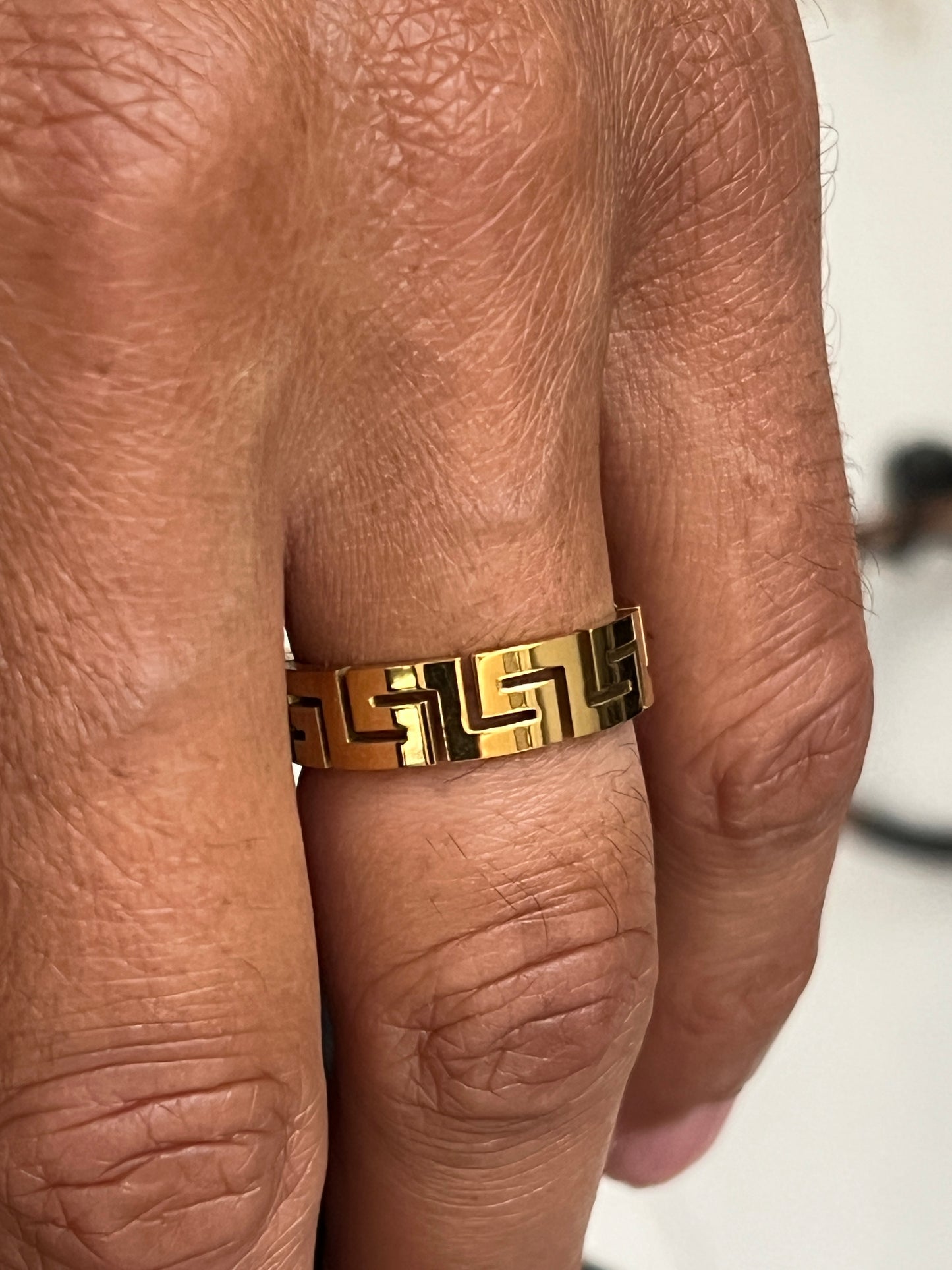 Unisex 6mm Greek Key Ring – PVD Gold or Silver Band, Timeless Durable Wedding & Daily Wear Jewelry