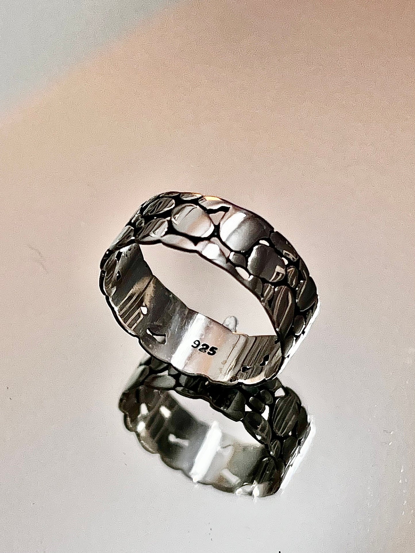 Stonework Band, Sterling Silver Men's Ring, 7mm Wedding Band, Engagement Band for Men 925