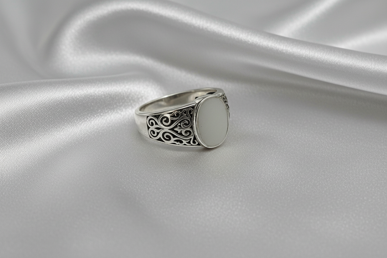 Silver Signet Engagement Band for Men