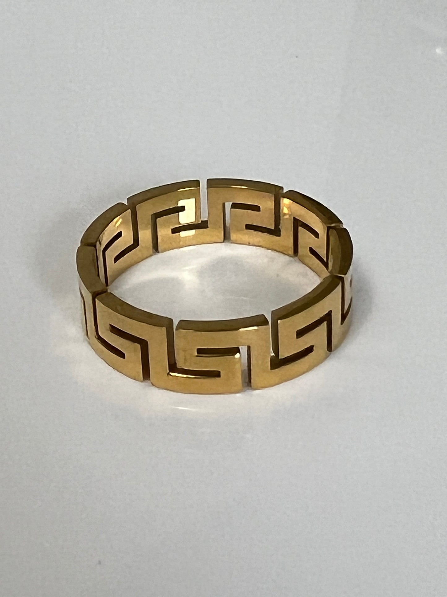 Unisex 6mm Greek Key Ring – PVD Gold or Silver Band, Timeless Durable Wedding & Daily Wear Jewelry