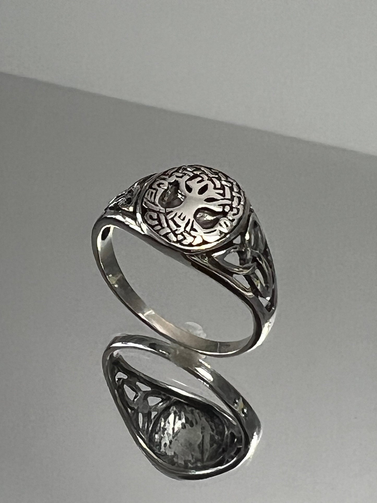 Sterling Silver Tree of Life Men's Ring, 12mm Face, Engagement, trendy