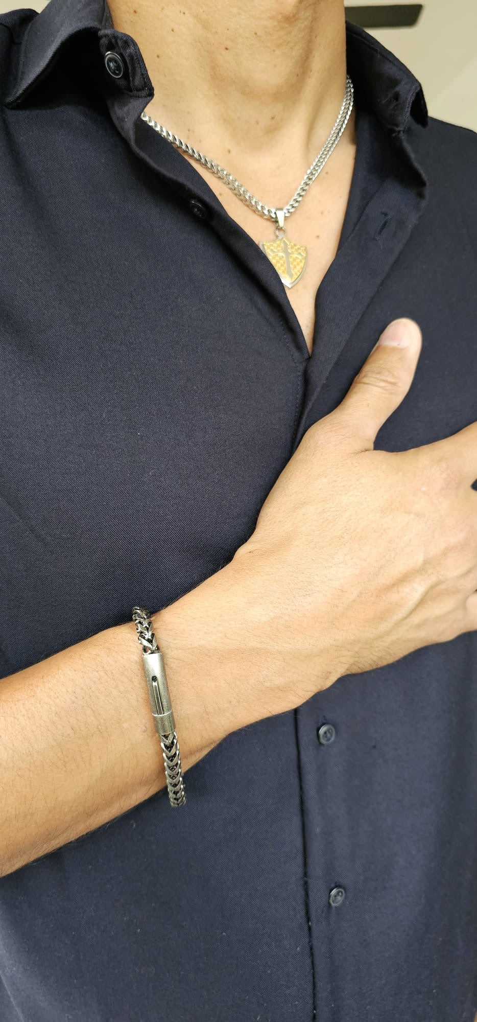 Black Stainless Steel Button Clip Bracelet