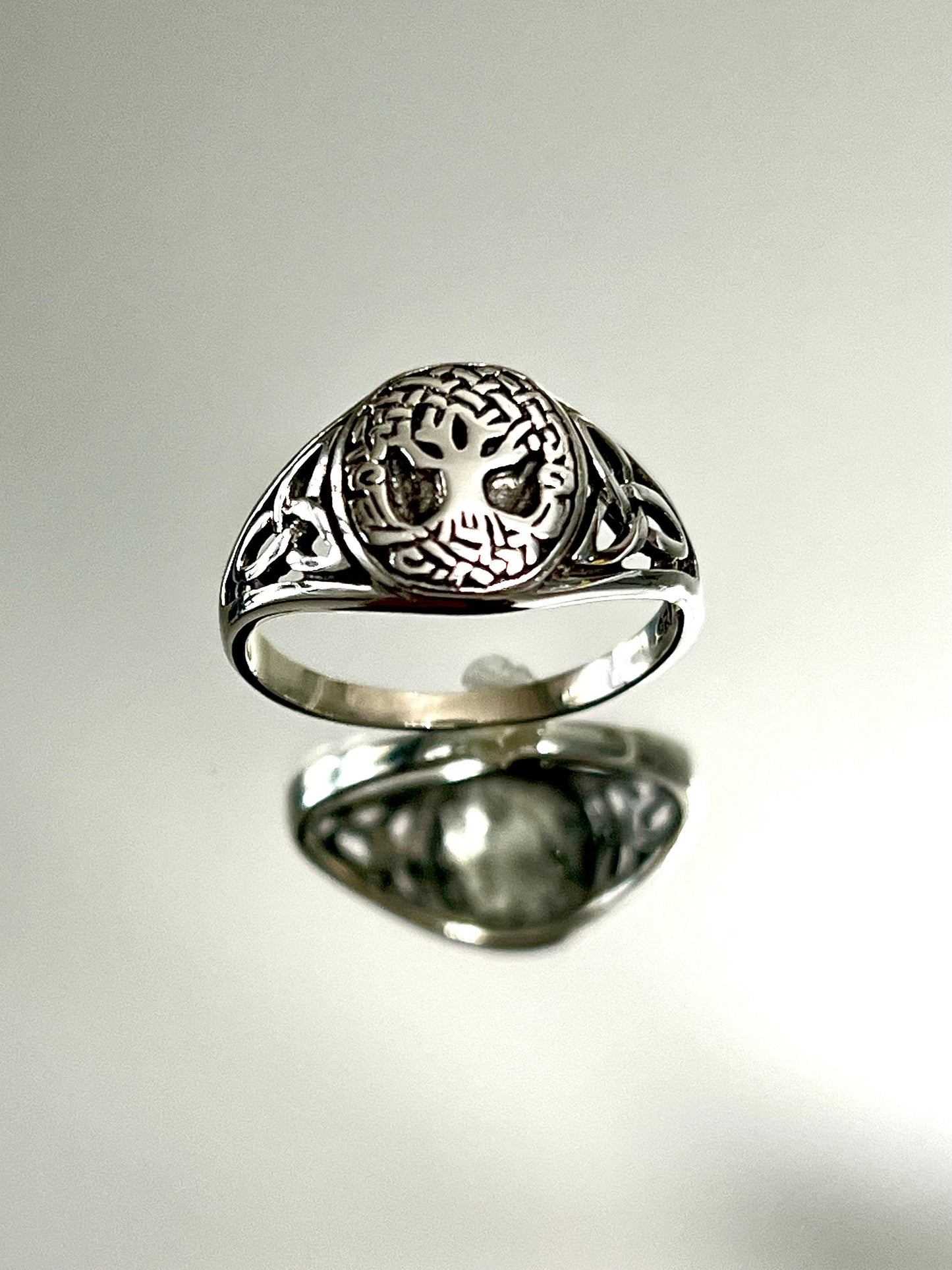 Sterling Silver Tree of Life Men's Ring, 12mm Face, Engagement, trendy