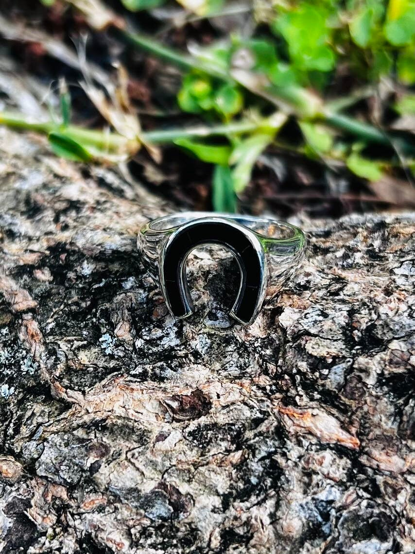 Horse Shoe Ring Black Obsidian