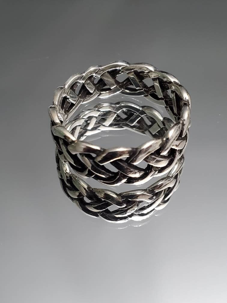 Woven Silver Band, Men's Sterling Silver Ring, Wedding Band, 925 Stamped, Braided Ring
