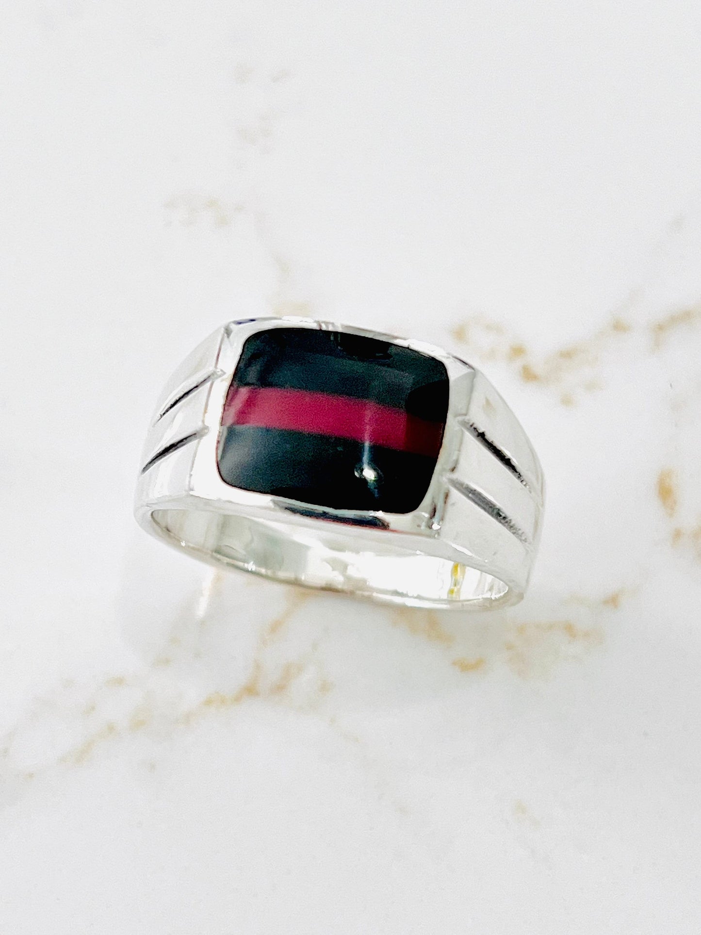Multi Stone Men's Silver Ring