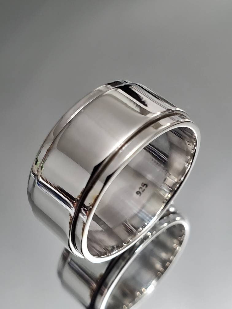 Thick Plain Spinner Band, Sterling Silver 925 Men's Ring, 10mm Wedding Band, Engagement Band for Men