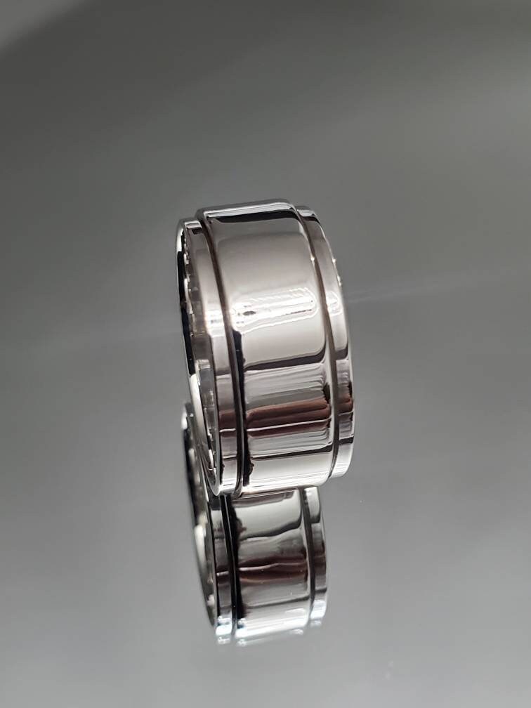 Thick Plain Spinner Band, Sterling Silver 925 Men's Ring, 10mm Wedding Band, Engagement Band for Men