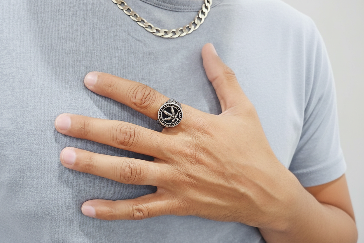 Marijuana Ring Stainless Steel Men's Ring
