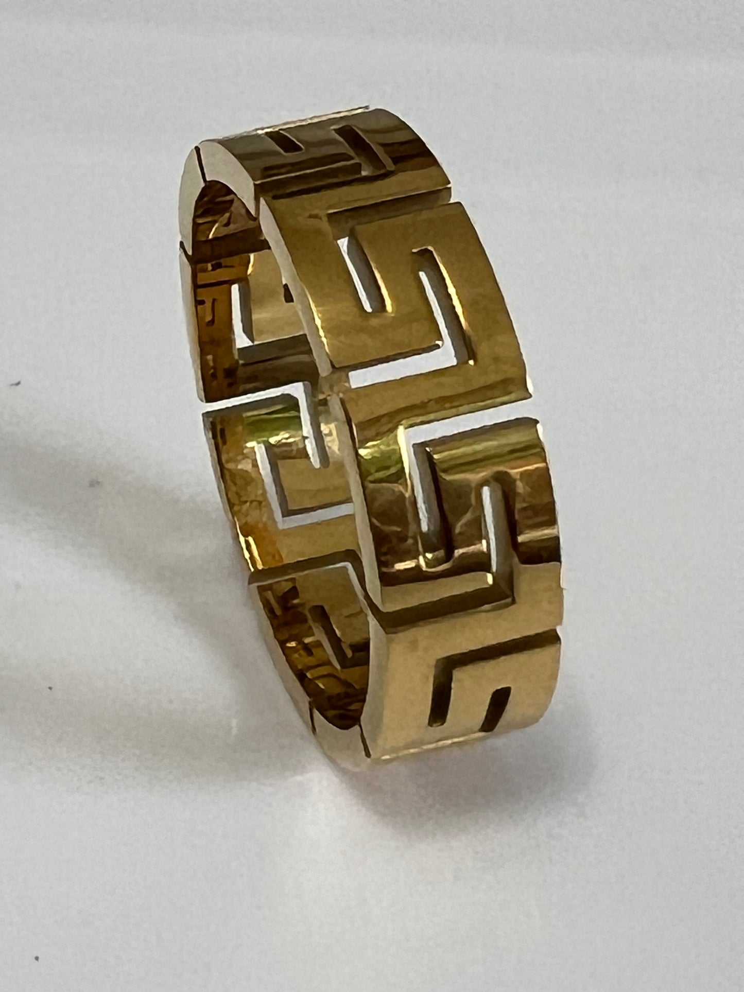 Unisex 6mm Greek Key Ring – PVD Gold or Silver Band, Timeless Durable Wedding & Daily Wear Jewelry