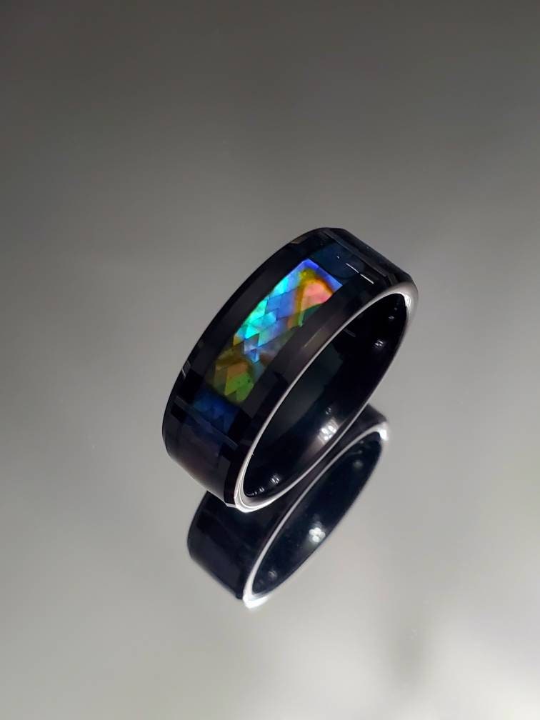 Paua Shell Tungsten Sea Opal Ring Men's Ring