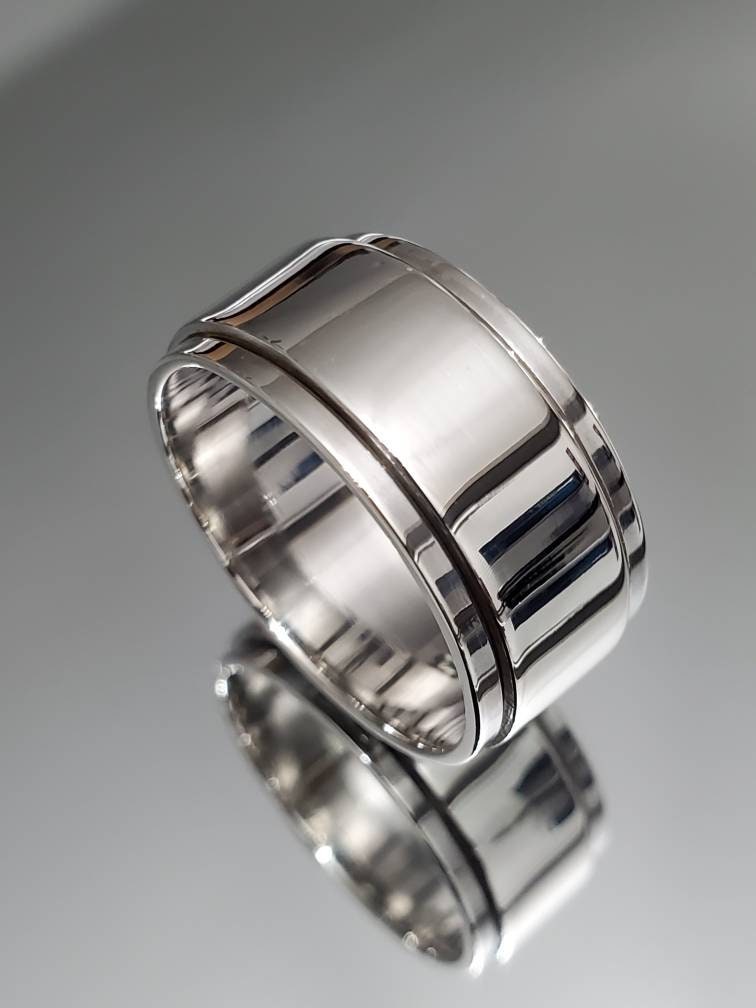 Thick Plain Spinner Band, Sterling Silver 925 Men's Ring, 10mm Wedding Band, Engagement Band for Men