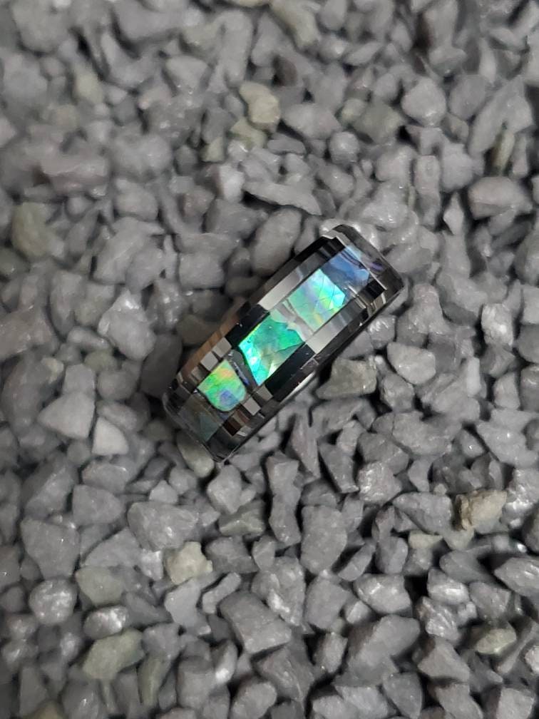 Paua Shell Tungsten Sea Opal Ring Men's Ring