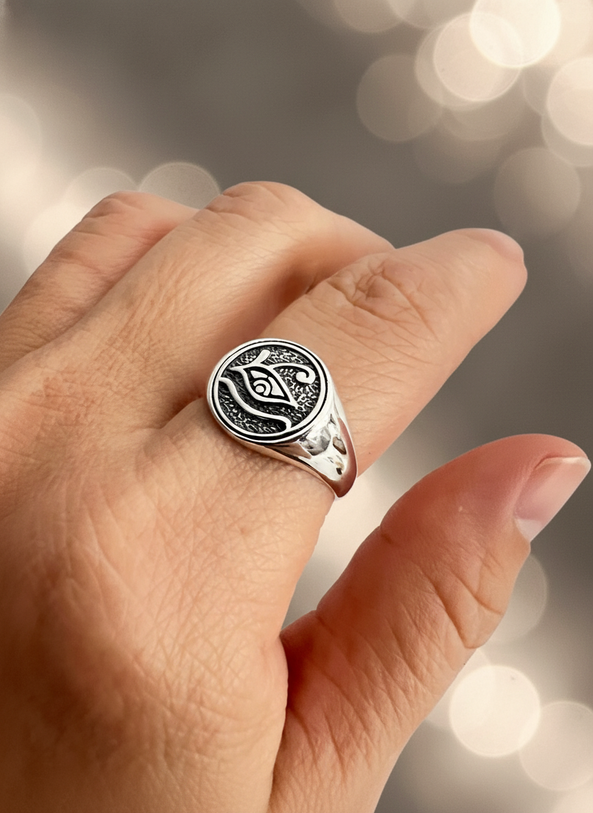 Eye of Horus Ring Sterling Silver, 12mm Face Height, Oxidized Finish | Ancient Egyptian Jewelry