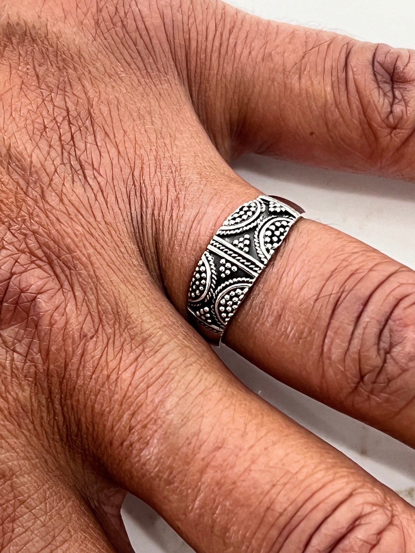 Men's Bali Ring, Sterling Silver, 925, Men's Ring, 7.5mm Wedding Band, Gift For Him/Her/Them