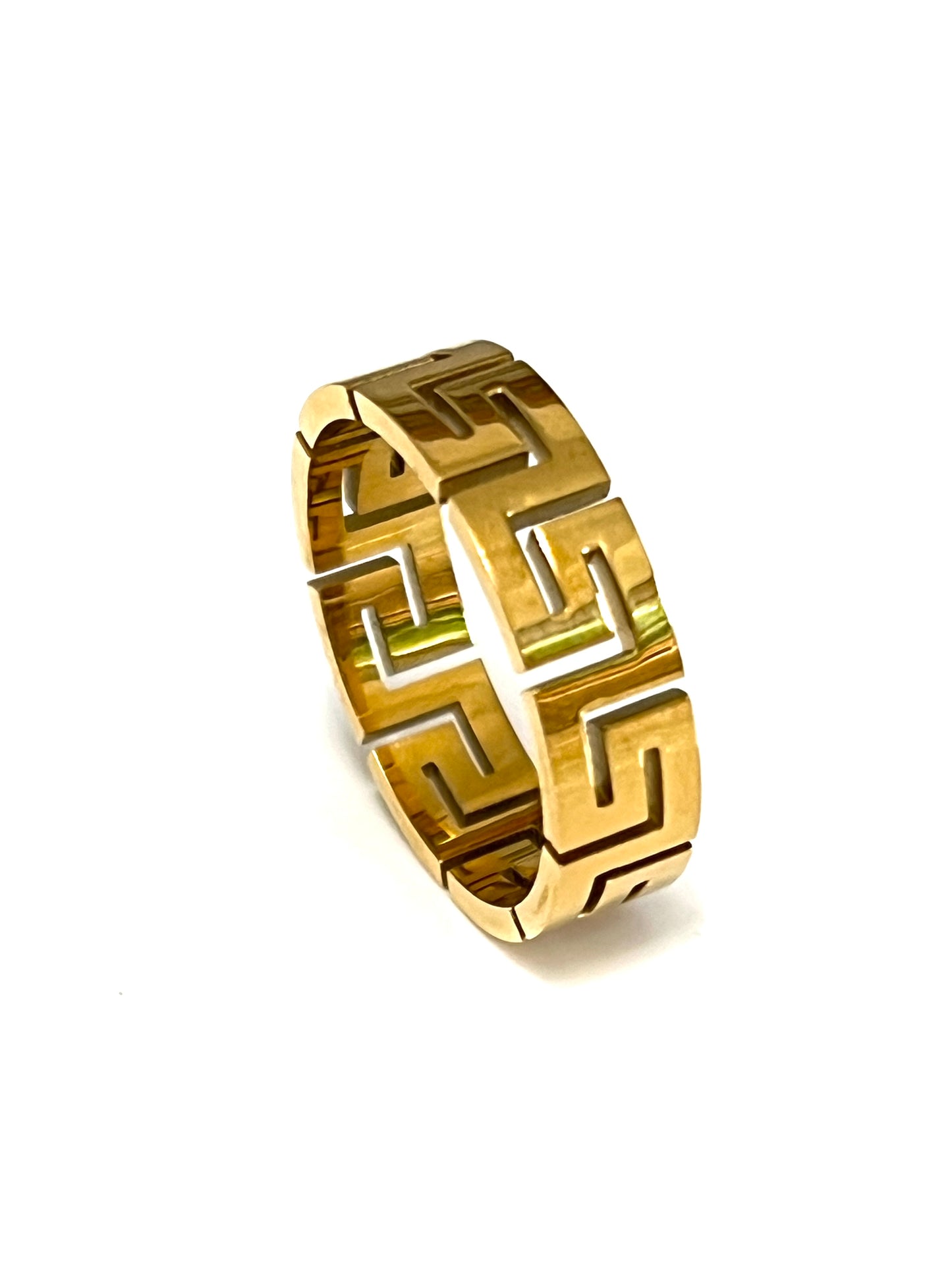 Unisex 6mm Greek Key Ring – PVD Gold or Silver Band, Timeless Durable Wedding & Daily Wear Jewelry