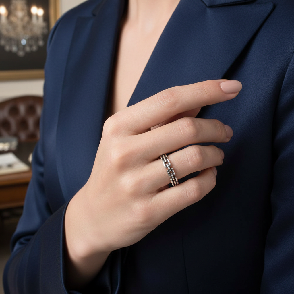 Dainty Sterling Silver Chain Ring: Minimalist Stacking Thumb Ring