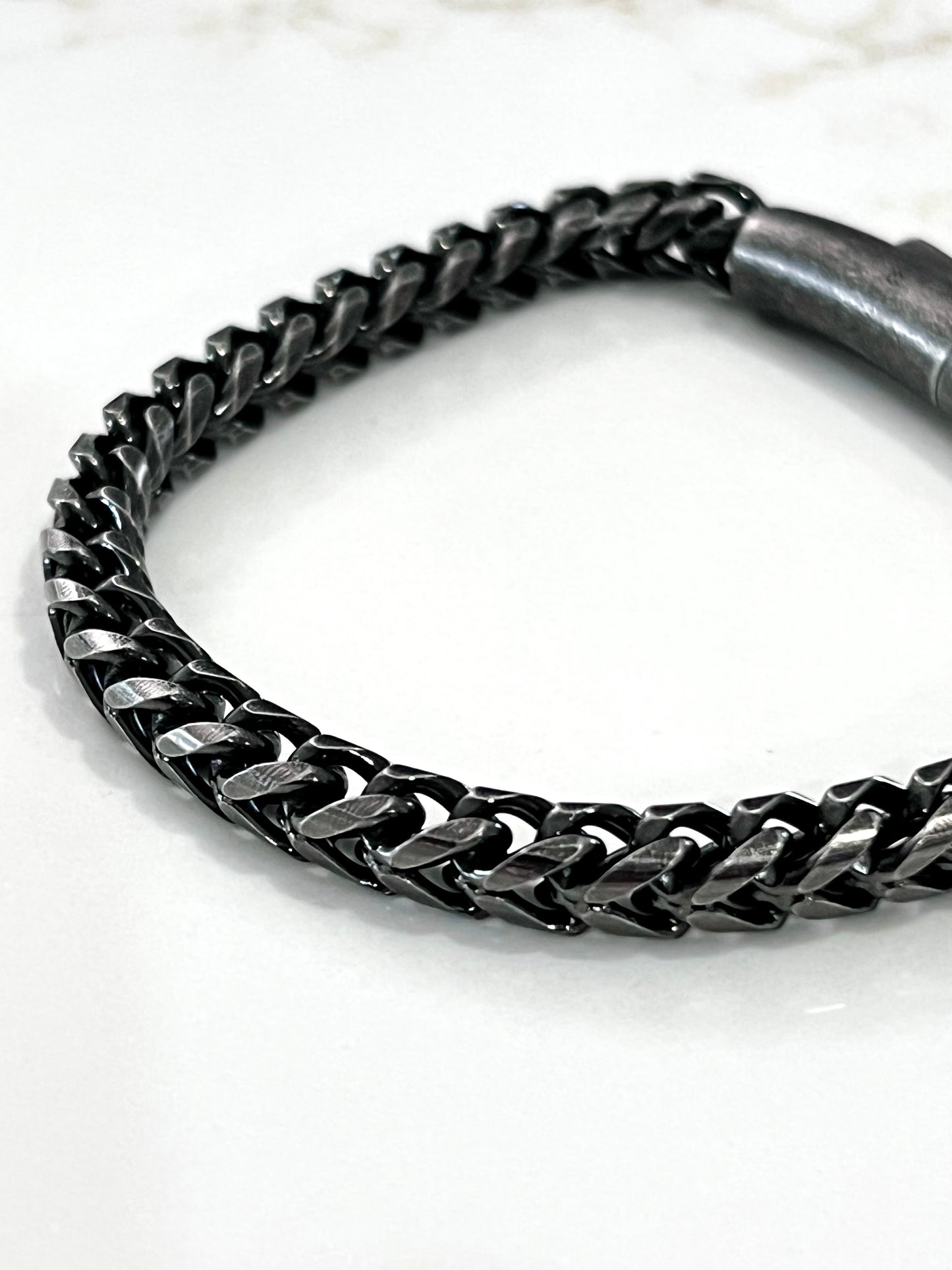 Black Stainless Steel Button Clip Bracelet