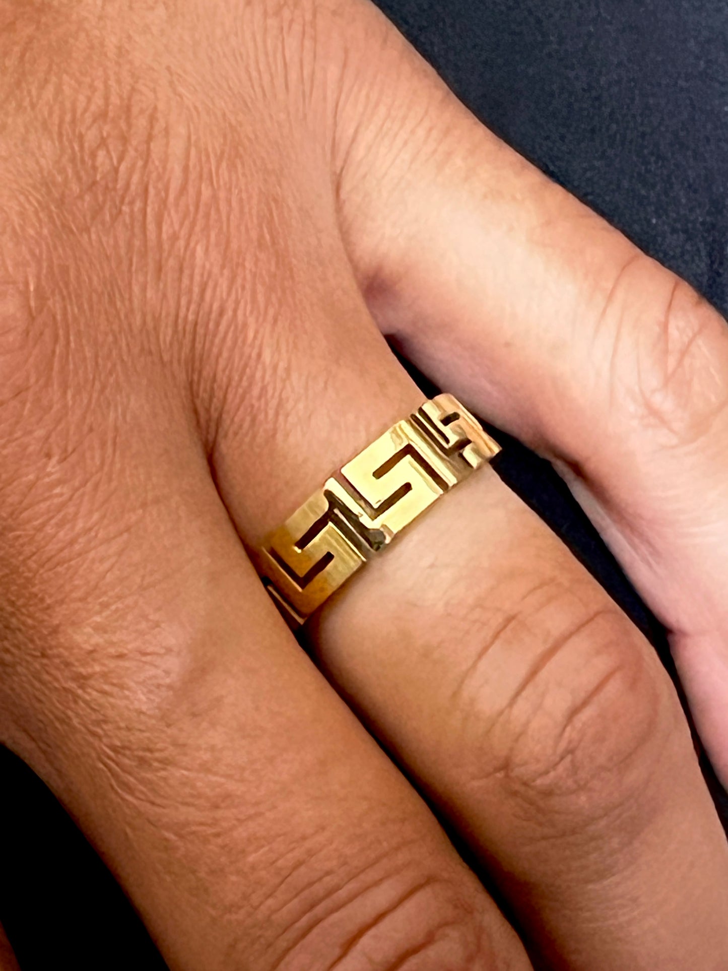 Unisex 6mm Greek Key Ring – PVD Gold or Silver Band, Timeless Durable Wedding & Daily Wear Jewelry