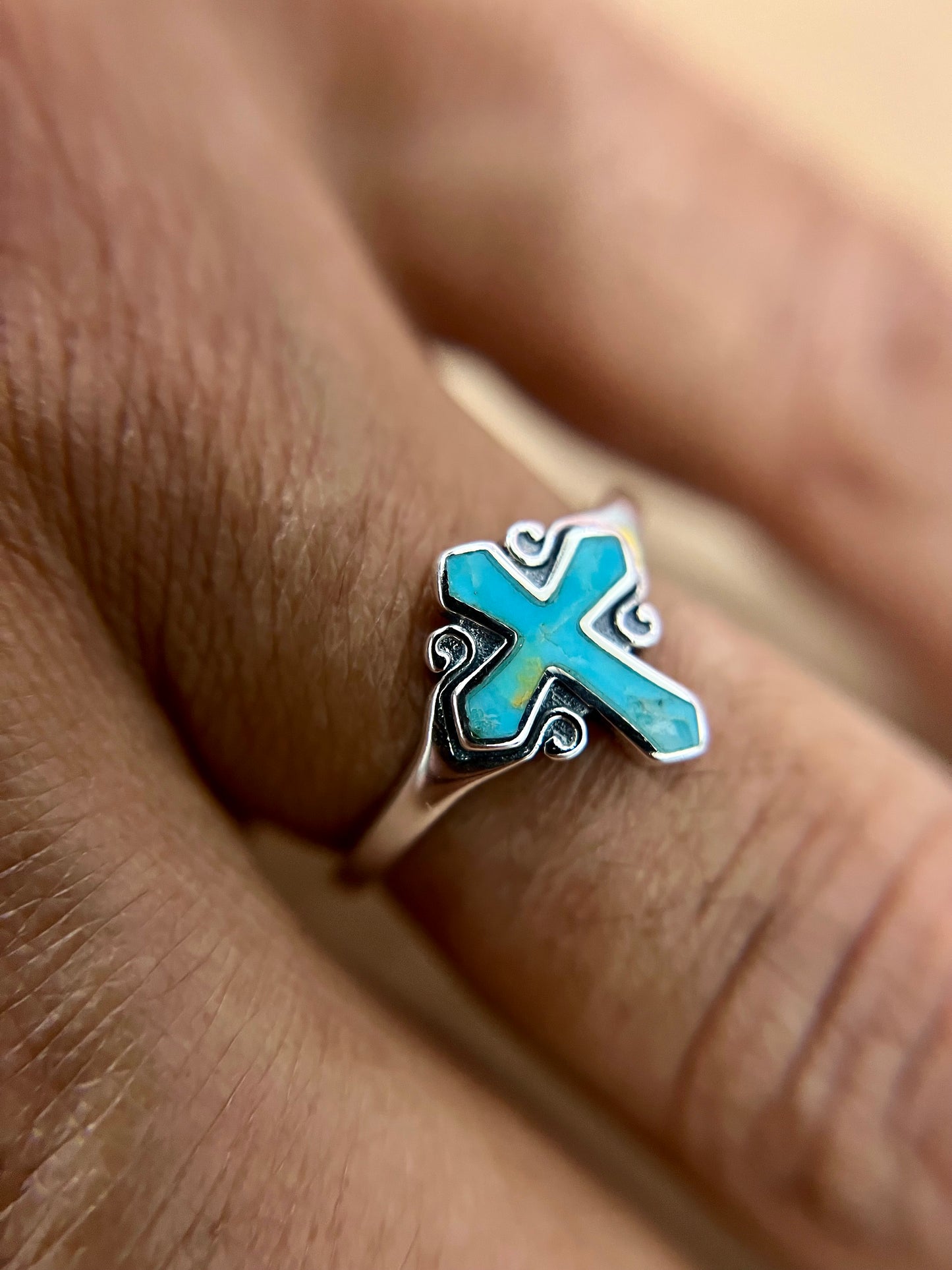 Turquoise Stone Cross Ring