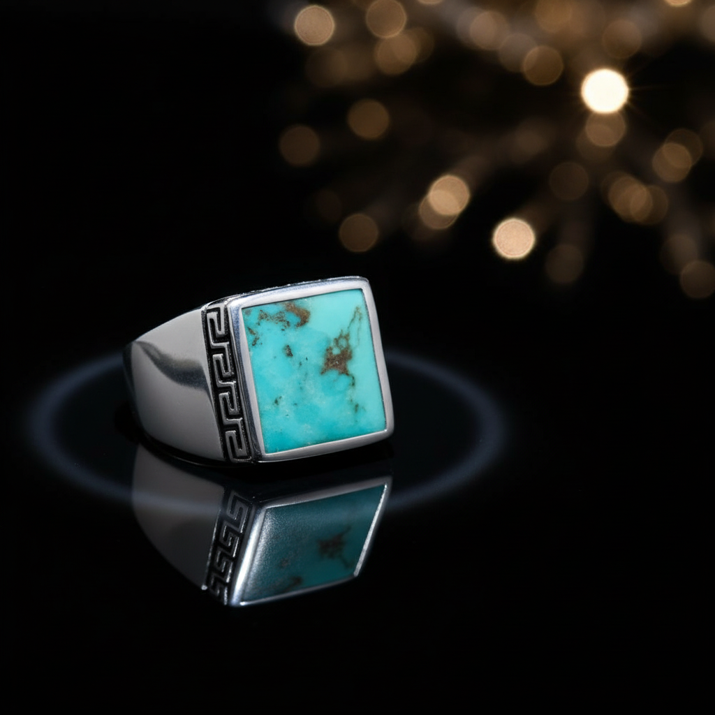 Greek Key Turquoise Stone Ring
