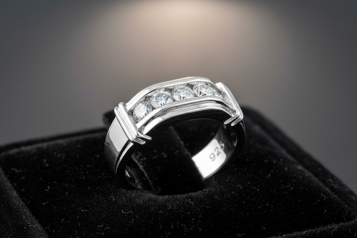Men's Engagement Diamond Band, Ring for Men, CZ Stones and design 8.2mm
