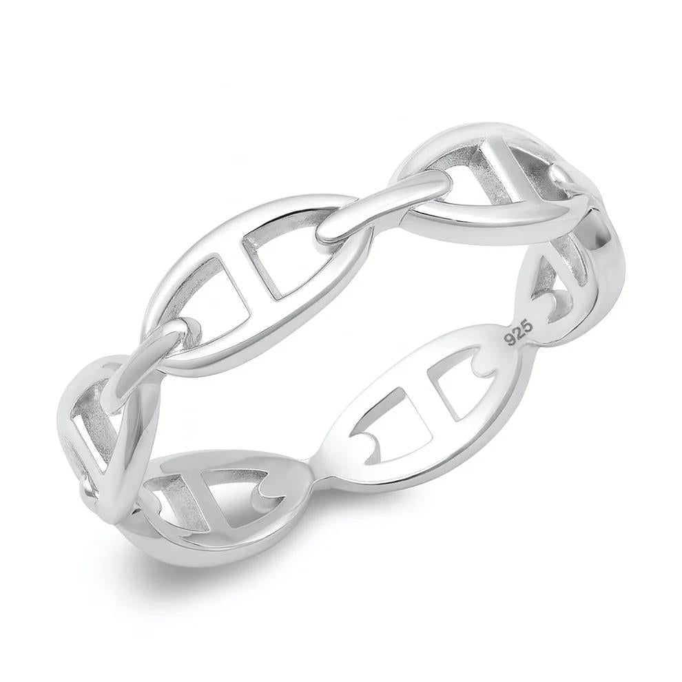 Sterling Silver Mariner Chain Ring: Minimalist Stacking Band