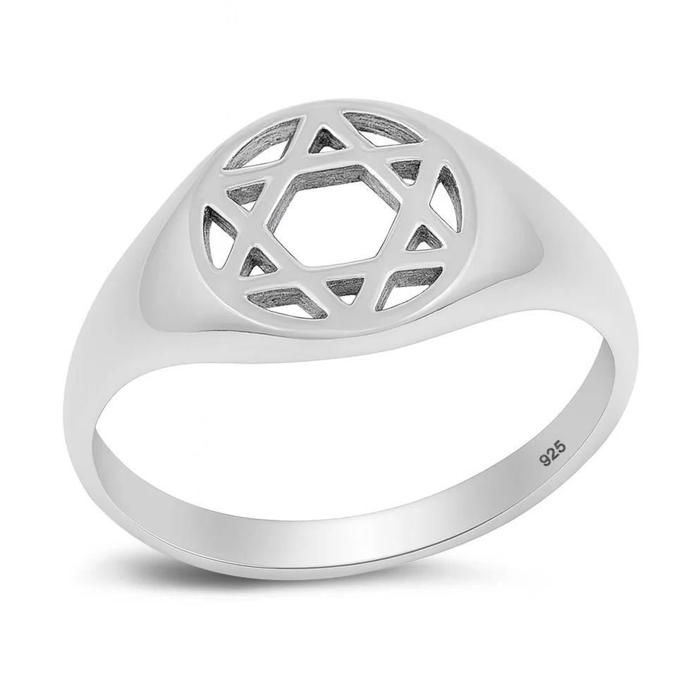 Star of David Ring, Men's Sterling Silver Black Agate Stone Ring, Gift for him, 925 Silver Band