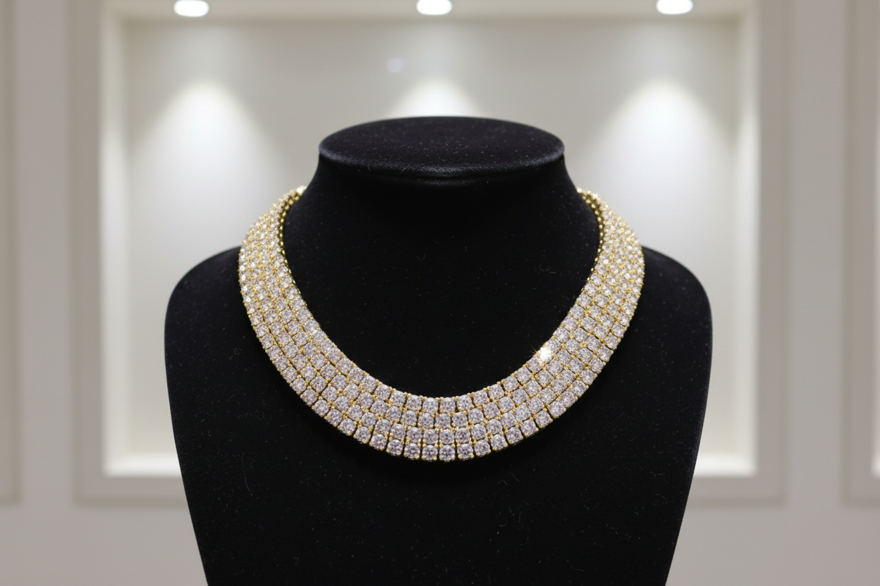 Moissanite Gold Plate Tennis Necklace on 925