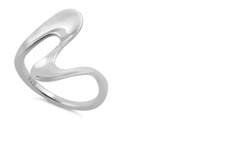 Sterling Silver Wave Ring - Geometric 925 Stamped, Non-Tarnish, Modern Elegance