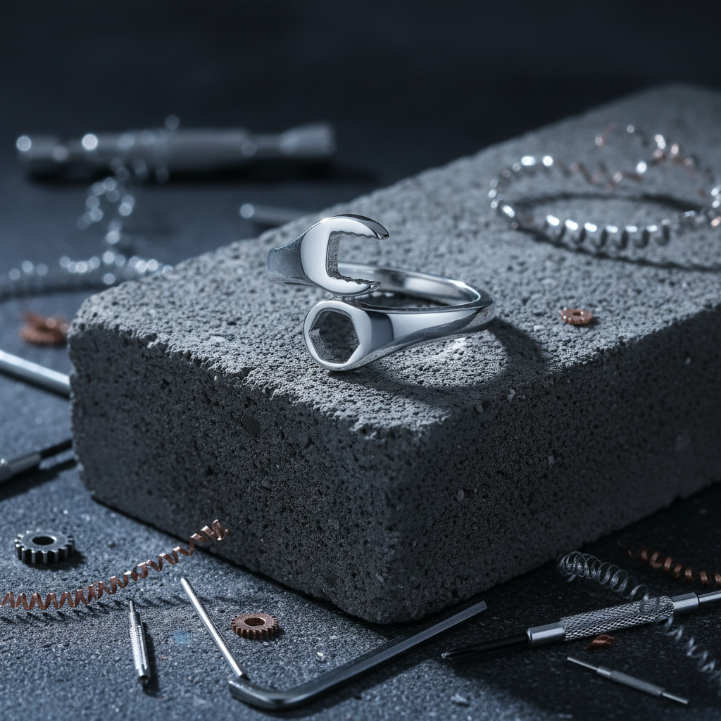 Wrench Ring, Sterling Silver Men & Women's Ring, Masculine Silver Band, High Polished non tarnish ring, Gift for him, Mechanic, Tools