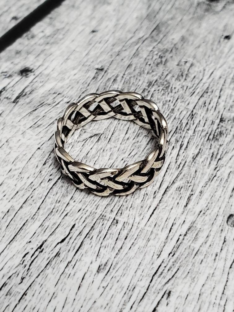 Woven Silver Band, Men's Sterling Silver Ring, Wedding Band, 925 Stamped, Braided Ring