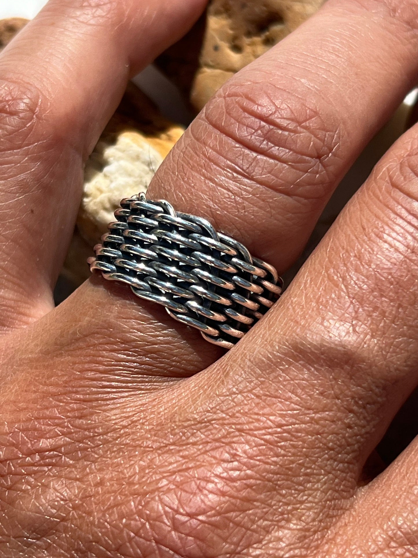 Men's Ring with a wide Weaved Band .925 - perfect for daily use
