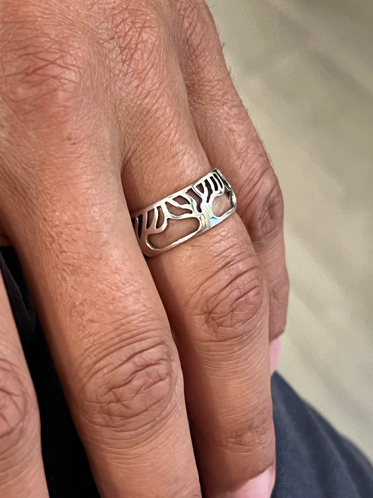 Sterling Silver Tree of Life Men's Ring, 11mm Wedding Band, Engagement, trendy