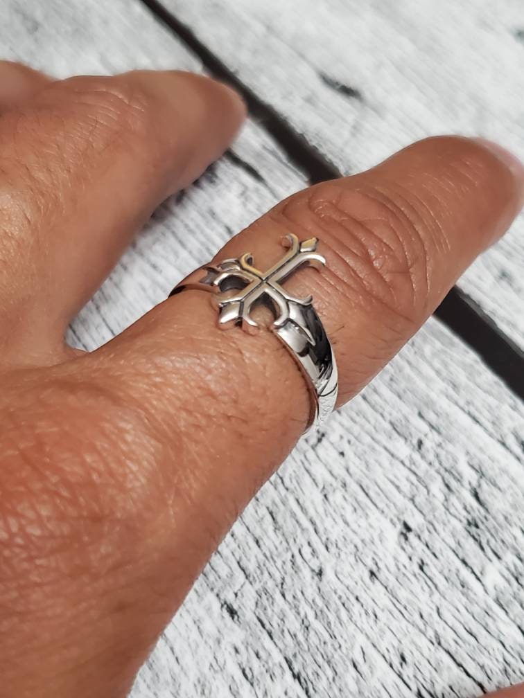 Sterling Silver Cross Ring, Cross Medieval Ring Men's Ring, Gift for Men, Biker's Ring