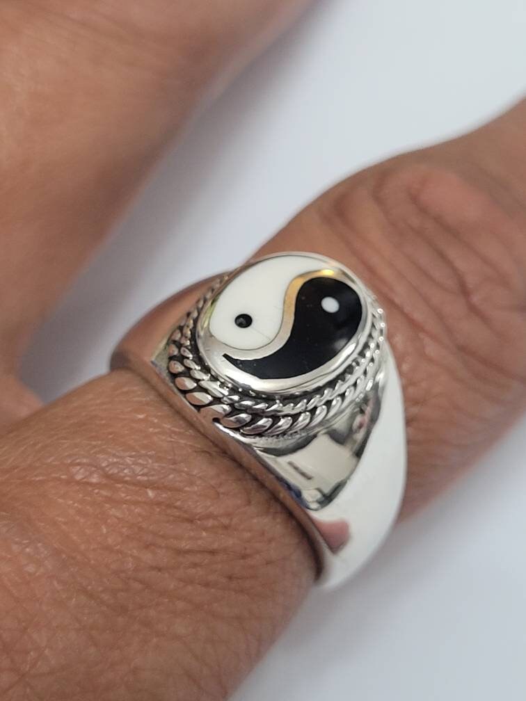 Yin Yang Signet Men Ring, Sterling Silver Ring, 925 Stamped Ring, Signet Men's Band, Genuine Stone for men