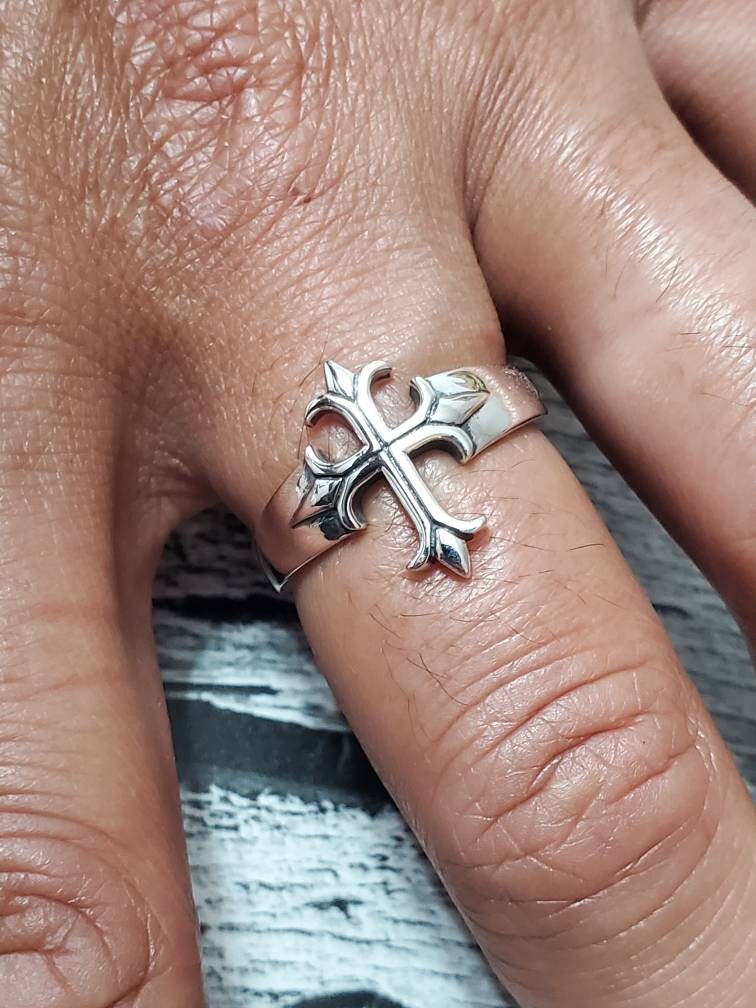 Sterling Silver Cross Ring, Cross Medieval Ring Men's Ring, Gift for Men, Biker's Ring