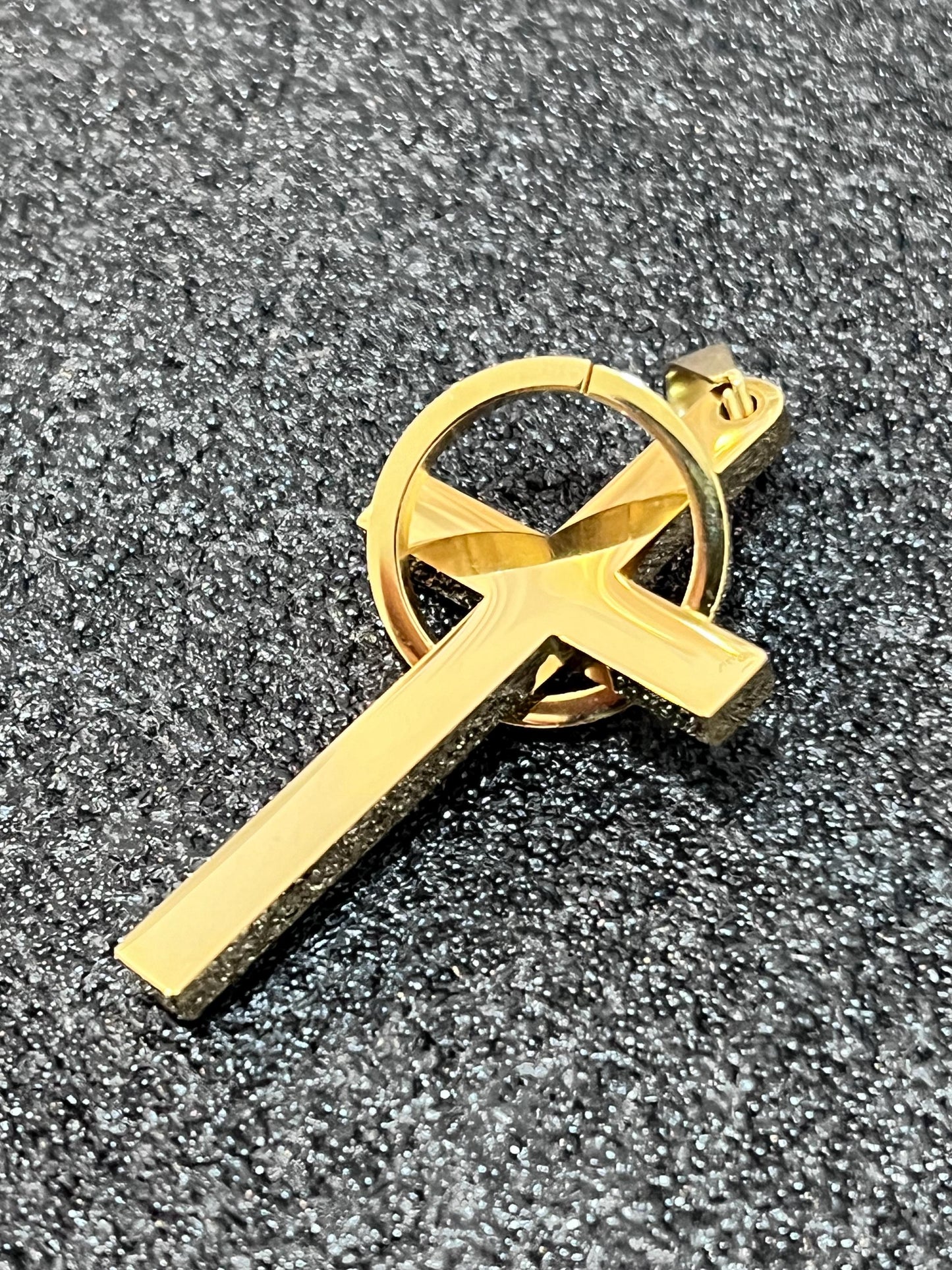 Men's PVD Coated Stainless Steel Cross Pendant, non-tarnishing gold finish.