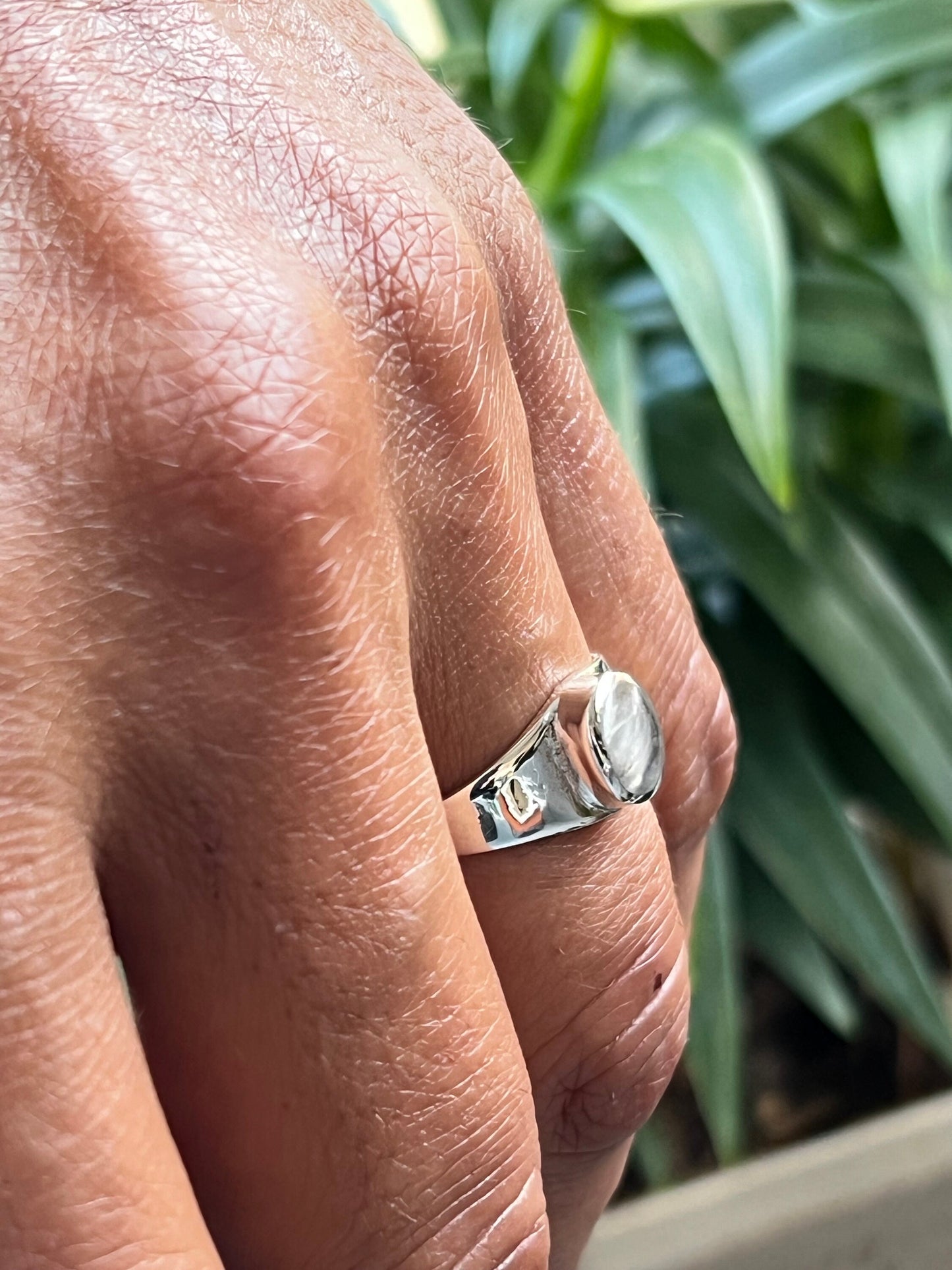 Moon Signet Black Agate Stone Ring