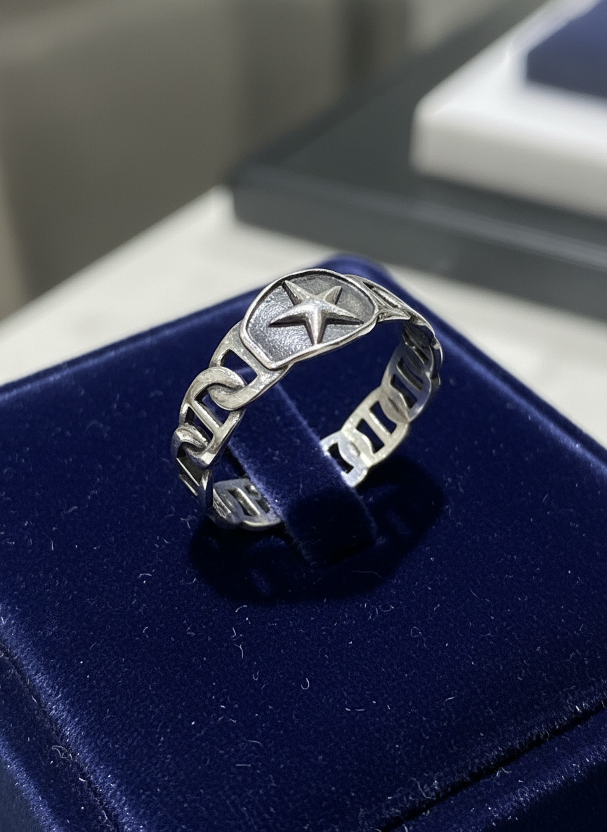 Shooting Star Chain Ring, Unisex, Linked Band, 10mm Non tarnish, Gift for him/her