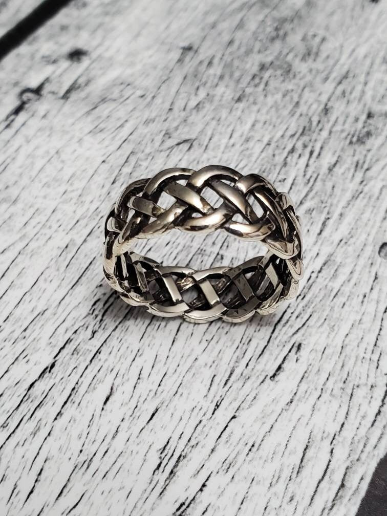 Woven Silver Band, Men's Sterling Silver Ring, Wedding Band, 925 Stamped, Braided Ring