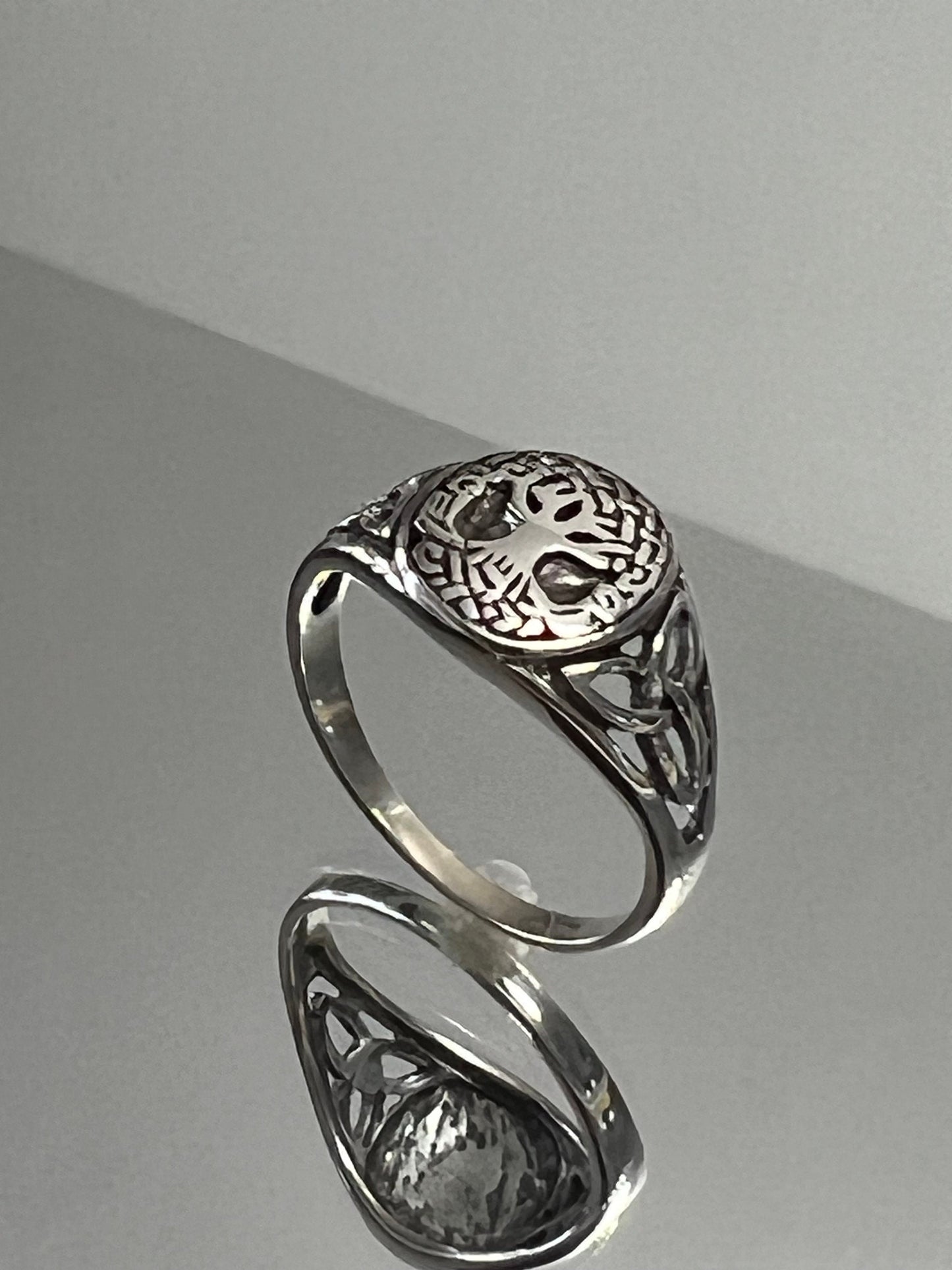 Sterling Silver Tree of Life Men's Ring, 12mm Face, Engagement, trendy