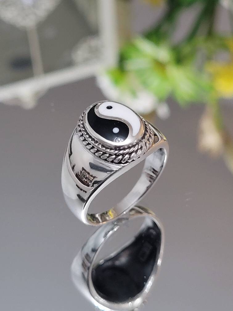 Yin Yang Signet Men Ring, Sterling Silver Ring, 925 Stamped Ring, Signet Men's Band, Genuine Stone for men