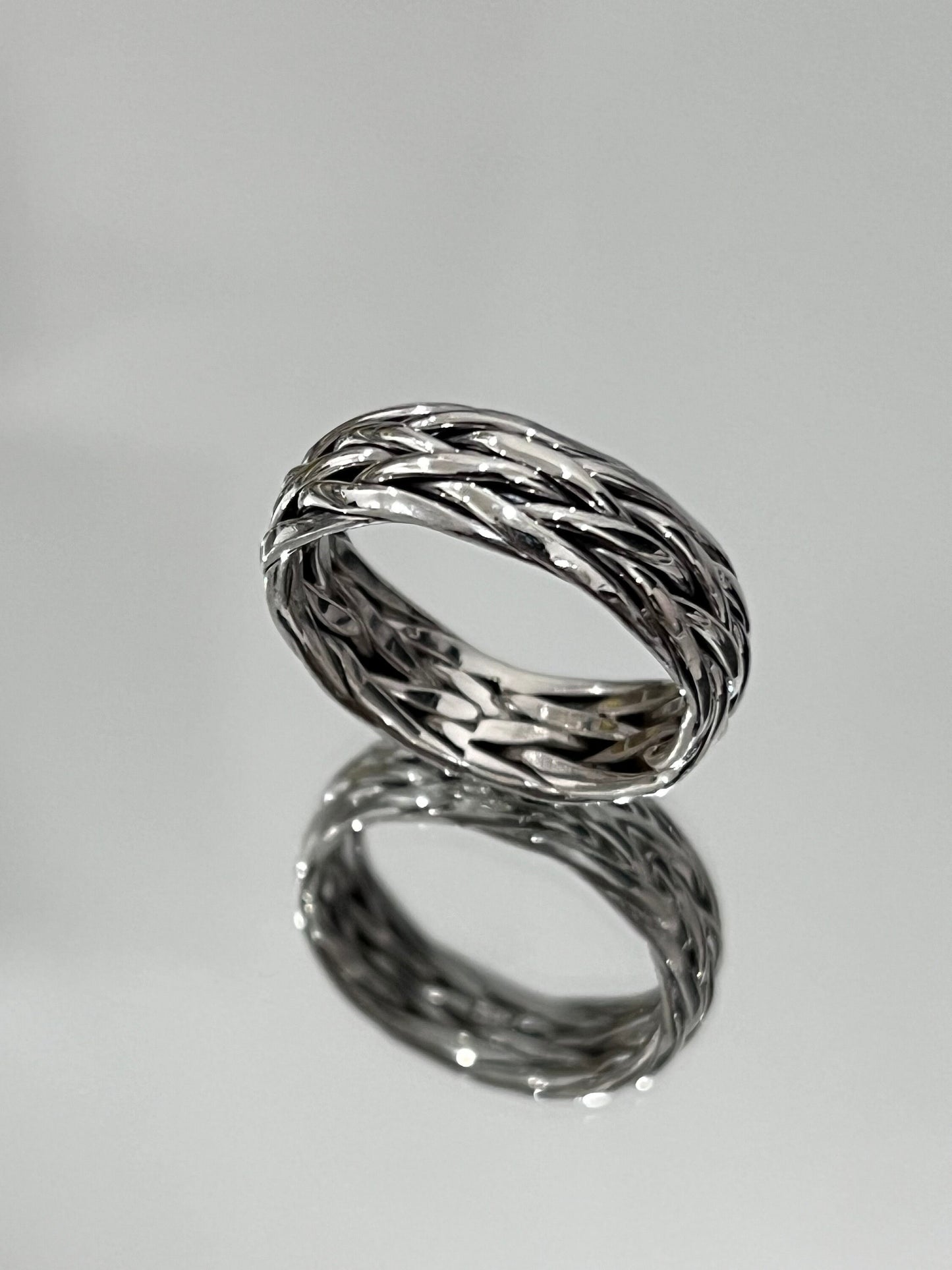 Woven Braid Band, Sterling Silver Men's Ring, 7mm Wedding Band, Engagement Band for Men, 925 Silver