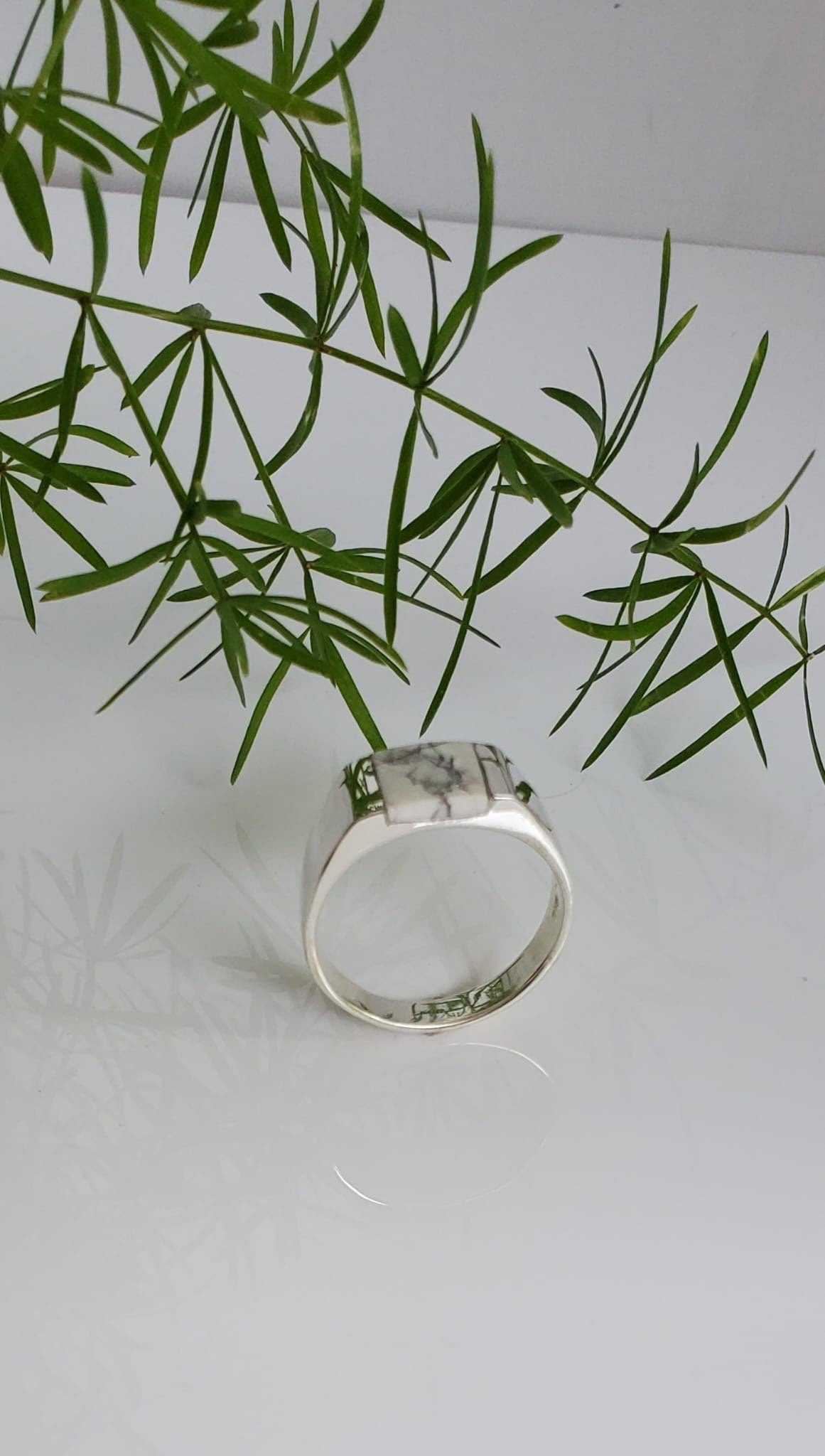 White Turquoise Sterling Silver Ring – Elegant Natural Stone, 9mm Face Height