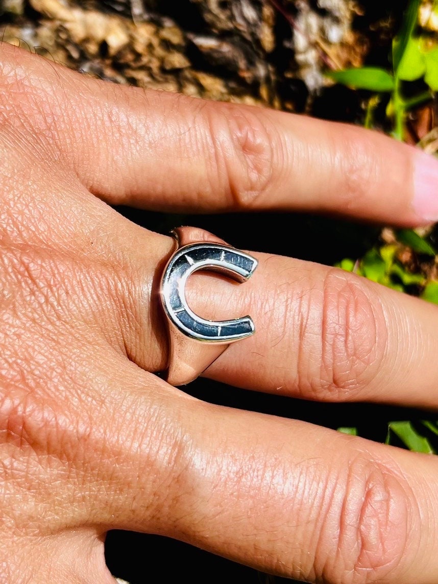 Horse Shoe Ring Black Obsidian